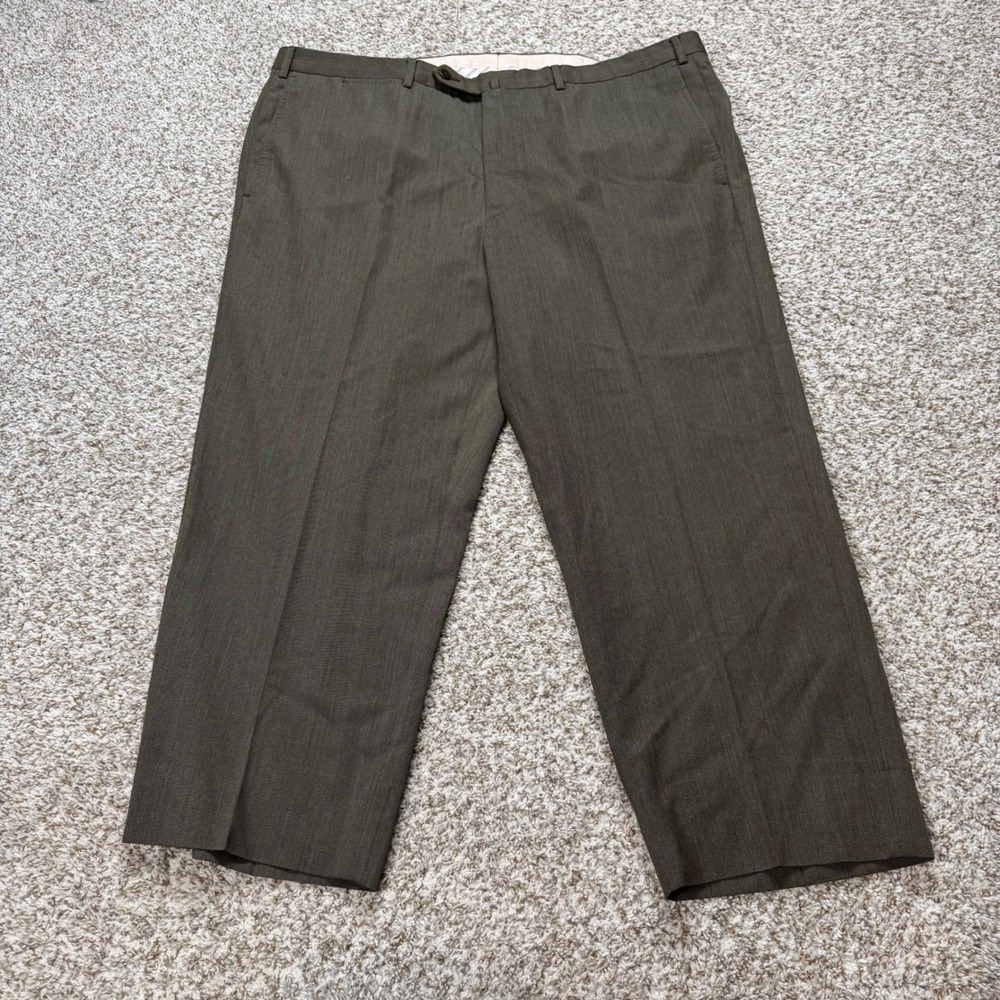 Ermenegildo Zegna Dress Pants Men 42x26 Olive Brown Wool Flat Front Straight Leg